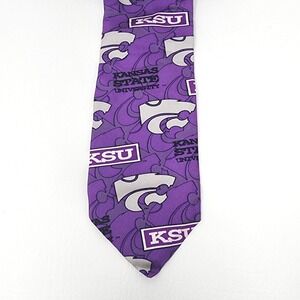 Vtg Merge Left Kansas State University KSU Wildcats Silk Necktie Purple Silver